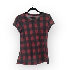 Rag & Bone Buffalo Check Tee Top  “Royal Red” Size Small